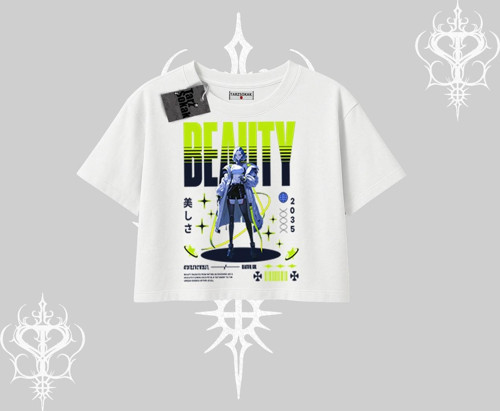 Oversize Crop Tshirt Anime Unity Neon Detaylı Grafik Baskılı