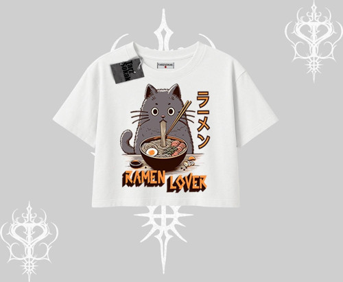 Oversize Crop Tshirt Ramen Lover Kedi Anime Baskılı