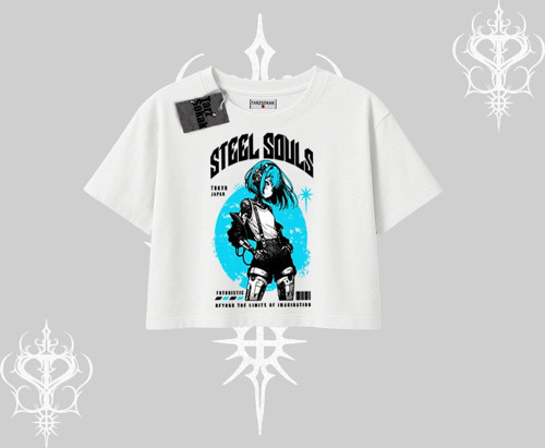 Oversize Crop Tshirt Anime Cyberpunk Kız Baskılı