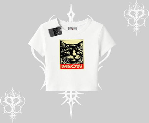 Meow Yazılı Kedi Portre Baskılı Babby Tee Tshirt