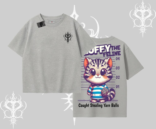 Fluffy The Feline Yazılı Sevimli Kedi Arka Baskılı Oversize Tshirt