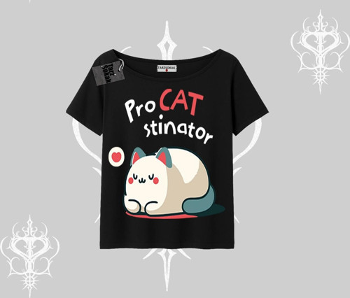 Paws Off Yazılı Kedi Baskılı Streetwear Oversize Tshirt