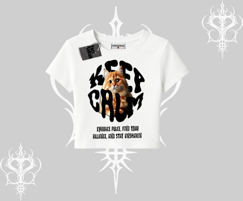 Keep Calm Yazılı Kedi Baskılı Streetwear Babby Tee Tshirt