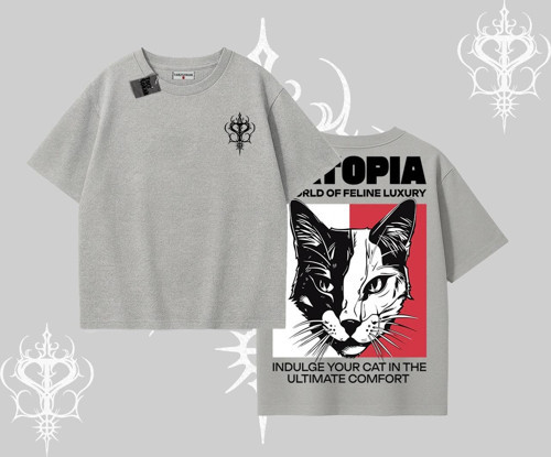 Modern Kedi Temalı Arka Baskılı Oversize Tshirt