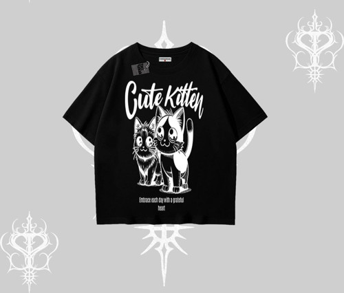 Cute Kitten Yazılı Sevimli Kedi Baskılı Oversize Tshirt