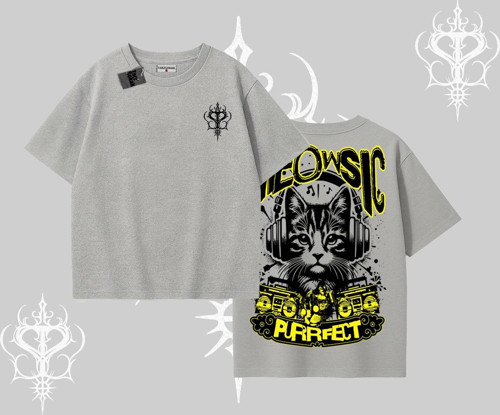 Meowsic Purrfect Kedi Arka Baskılı Oversize Tshirt