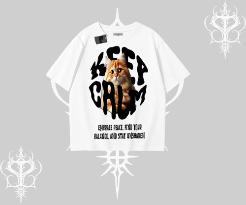 Keep Calm Yazılı Kedi Baskılı Streetwear Oversize Tshirt