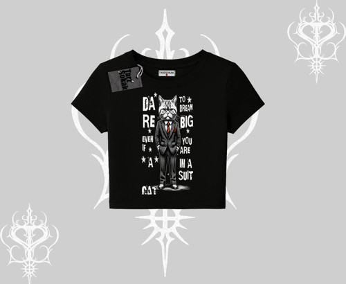 Dream Big Yazılı Takım Elbiseli Kedi Baskılı Babby Tee Tshirt