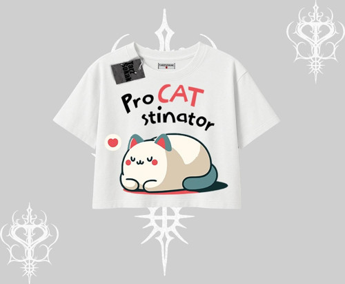 Paws Off Yazılı Kedi Baskılı Streetwear Kayık Yaka Tshirt