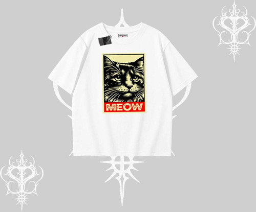 Meow Yazılı Kedi Portre Baskılı Oversize Tshirt
