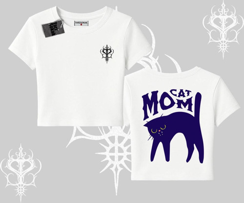 Cat Mom Yazılı Minimal Kedi Arka Baskılı Babby Tee Tshirt