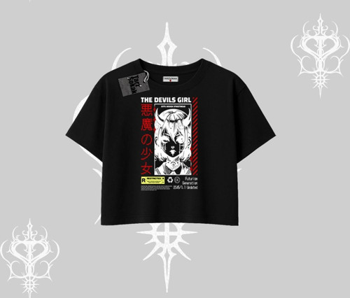 Oversize Crop Tshirt Anime Devils Girl Japanese Style Baskılı