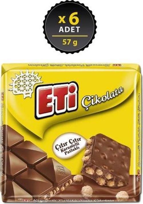 Çikolata Karamelli Patlaklı Sütlü Kare 57 gr x 6 Adet