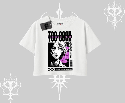Oversize Crop Tshirt Too Good Anime Girl Grafik Baskılı
