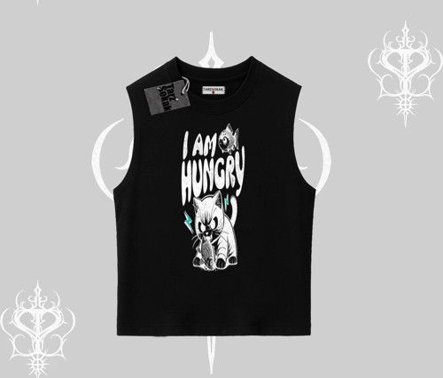 Am Hungry Kedi Baskılı Kolsuz Tshirt