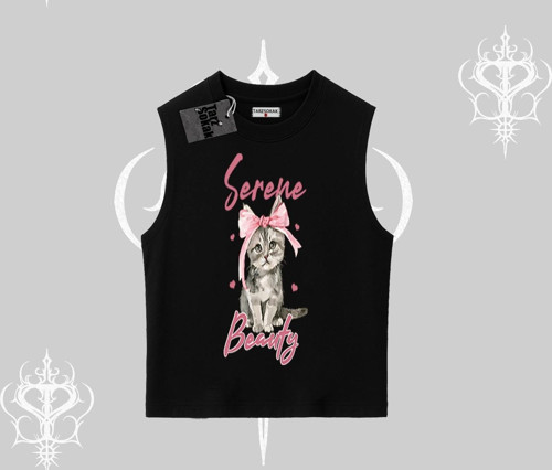 Serene Beauty Kedi Baskılı Kolsuz Tshirt