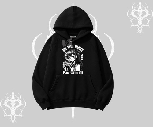 Kapşonlu Sweatshirt Do You Want Play With Me Anime Kız Baskılı