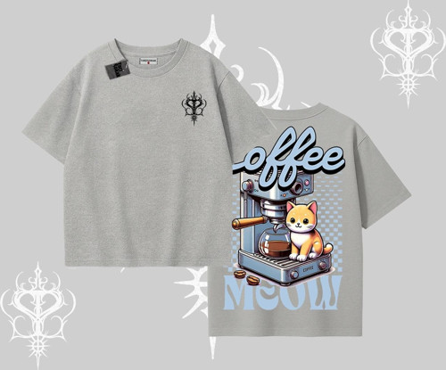 Coffee Meow Kahve Temalı Kedi Arka Baskılı Oversize Tshirt