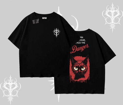 Gotik Kedi Arka Baskılı Oversize Tshirt