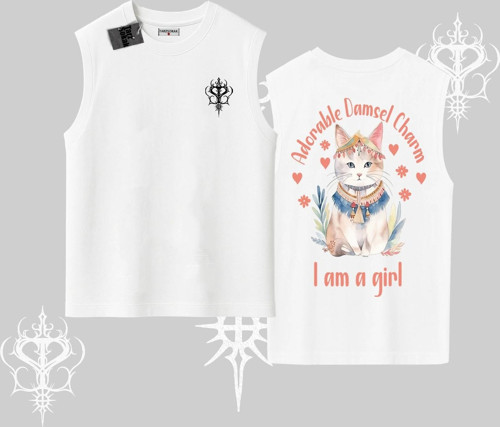 Cute Princess Kedi Tasarımlı Arka Baskılı Kolsuz Tshirt