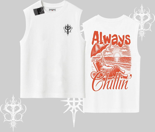 Always Chillin Kedi Arka Baskılı Kolsuz Tshirt