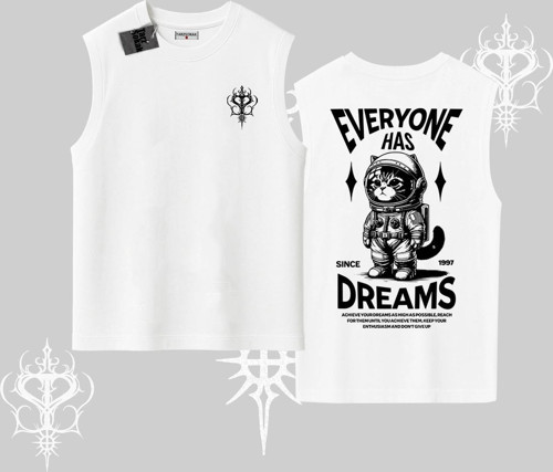 Everyone Has Dreams Yazılı Astronot Kedi Arka Baskılı Kolsuz Tshirt