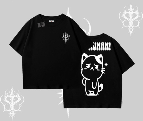 Sevimli Kedi Çizimli Arka Baskılı Oversize Tshirt