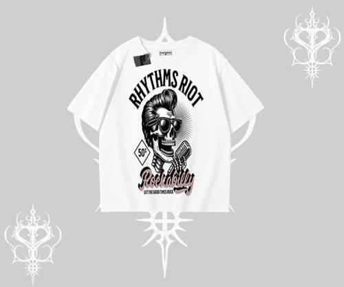 Oversize Tshirt Rhythms Riot Vintage Rockabilly Skull Street Aesthetic
