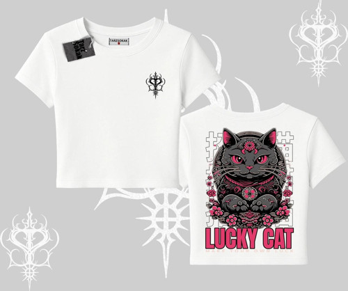 Lucky Cat Japon Tarzı Kedi Baskılı Babby Tee Tshirt