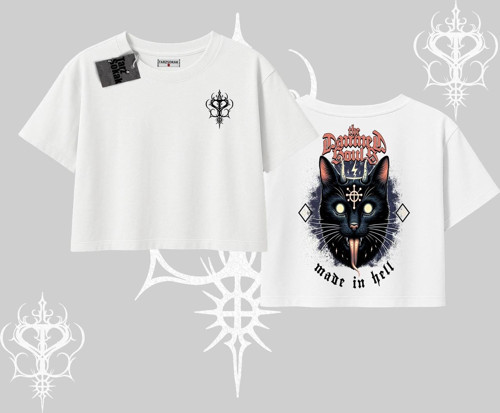 Gothic Cat Made in Hell Baskılı Sweatshirt Oversize Crop Tshirt