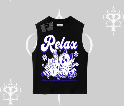 Relax Kedi Baskılı Kolsuz Tshirt