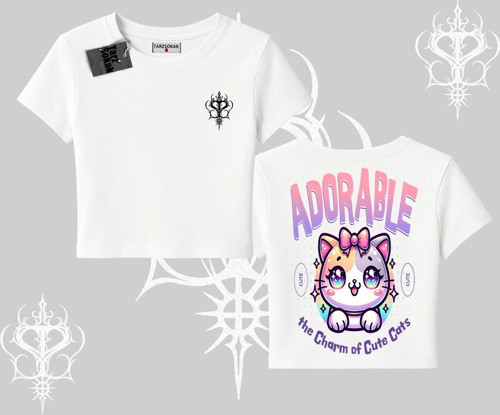 Adorable Kawaii Kedi Arka Baskılı Babby Tee Tshirt