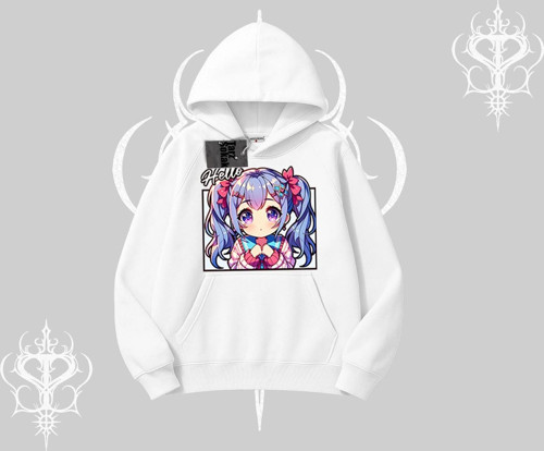 Kapşonlu Sweatshirt Hello Anime Kız Sevimli Karakter Baskılı