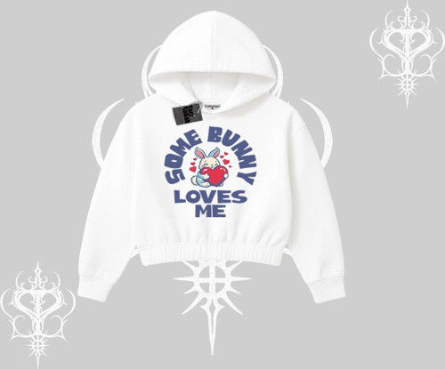 Kapşonlu Crop Sweatshirt Sevimli Tavşan Some Bunny Loves Me Baskılı