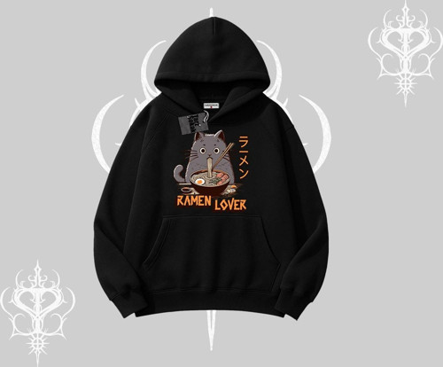 Kapşonlu Sweatshirt Ramen Lover Kedi Anime Baskılı
