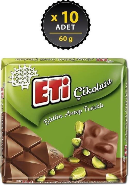 Çikolata Antep Fıstıklı Kare 60 gr x 10 Adet