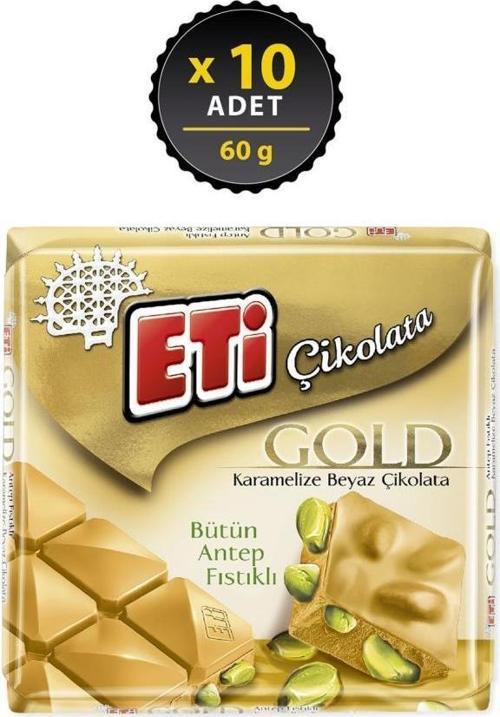 Gold Antep Fıstıklı Karamelize Beyaz Çikolata 60 gr x 10 Adet
