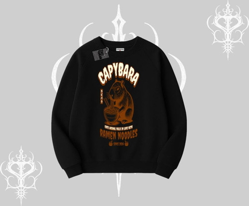 Biskilet Sweatshirt Cute Capybara Enjoying Ramen Noodles Artwork