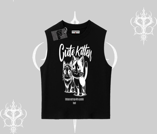Cute Kitten Yazılı Sevimli Kedi Baskılı Kolsuz Tshirt