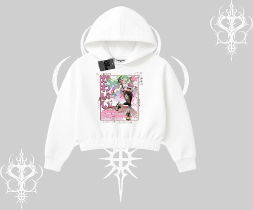 Kapşonlu Crop Sweatshirt Anime Kawaii Japon Kız Desenli