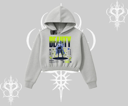 Kapşonlu Crop Sweatshirt Anime Unity Neon Detaylı Grafik Baskılı