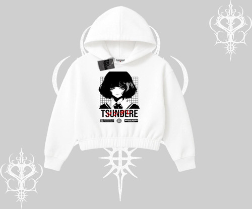 Kapşonlu Crop Sweatshirt Tsundere Anime Japanese Style Baskılı