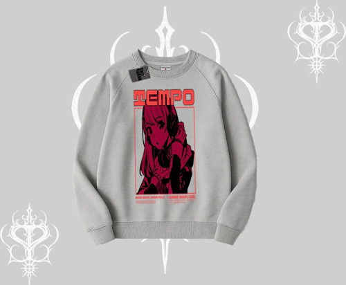 Biskilet Sweatshirt Anime Waifu Kırmızı Grafik Desenli