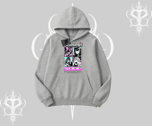 Kapşonlu Sweatshirt Fearless Soul Anime Kolaj Baskılı