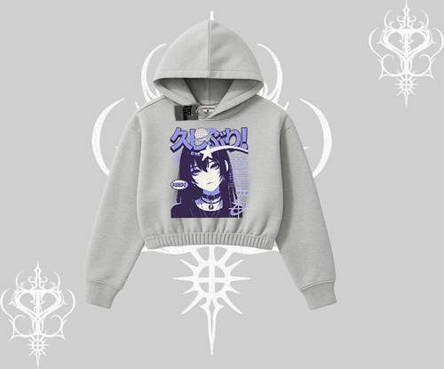Kapşonlu Crop Sweatshirt Neo Tokyo Girl Y2K Street Anime Aesthetic