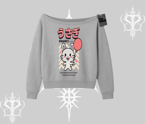 Kayık Yaka Sweatshirt Usagi Kawaii Cute Heart Energy