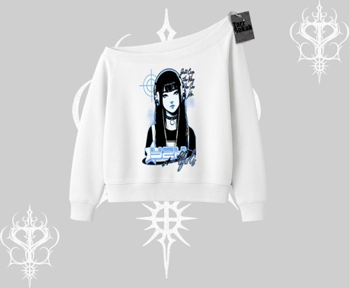 Kayık Yaka Sweatshirt Cyber Y2K Anime Girl Street Sound Aesthetic