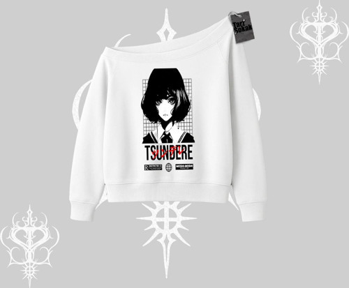 Kayık Yaka Sweatshirt Tsundere Anime Japanese Style Baskılı