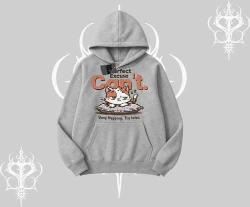 Kedi Baskılı Cant Busy Napping Y2K Kapşonlu Sweatshirt