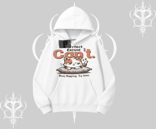 Kedi Baskılı Cant Busy Napping Y2K Kapşonlu Sweatshirt